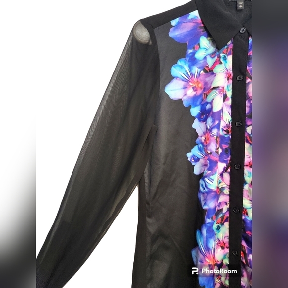 Express Collared Sheer Blouse Small Petite - Picture 4 of 6